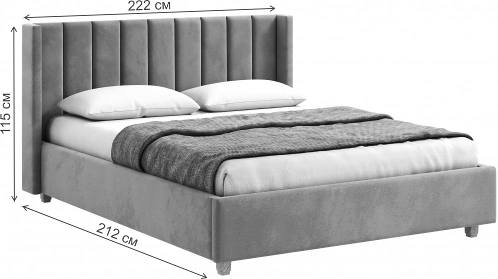 Двуспальная кровать Афродита-9.3 200х200 с ПМ велюр grey
