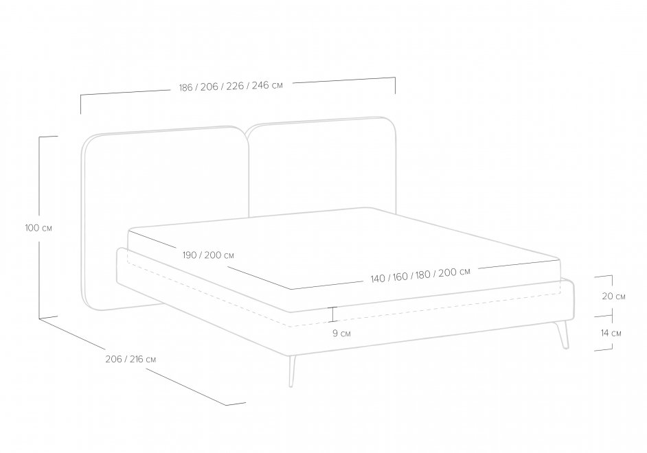 Двуспальная кровать Brooklyn 180x200 с основанием лаунж серый
