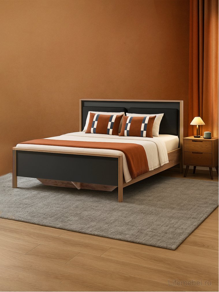 Двуспальная кровать Тхан 180х200 дуб крафт золотой / антрацит