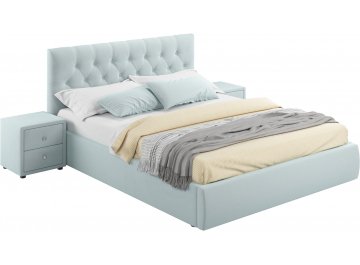 Двуспальная кровать Verona с тумбами мята пастель велюр