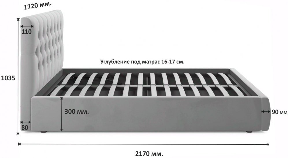 Двуспальная кровать Беллора 160х200 с ПМ черный велюр