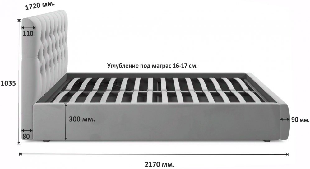 Двуспальная кровать Беллора 160х200 с ПМ велюр мята пастель