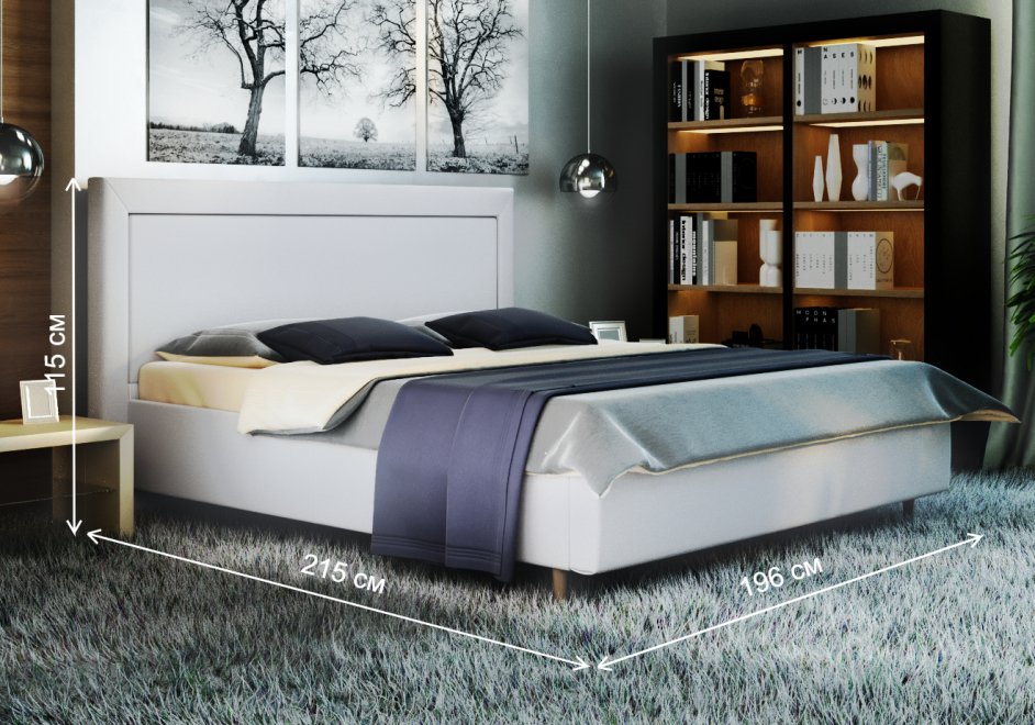 Кровать двуспальная Афродита-8-3 160 х 200 см с ПМ эко кожа marvel white