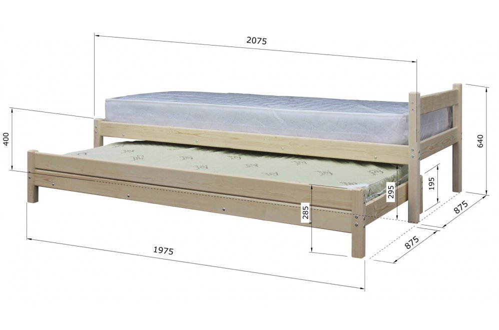 Односпальная кровать Корби 80х200 с выдвижным спальным местом 2 в 1