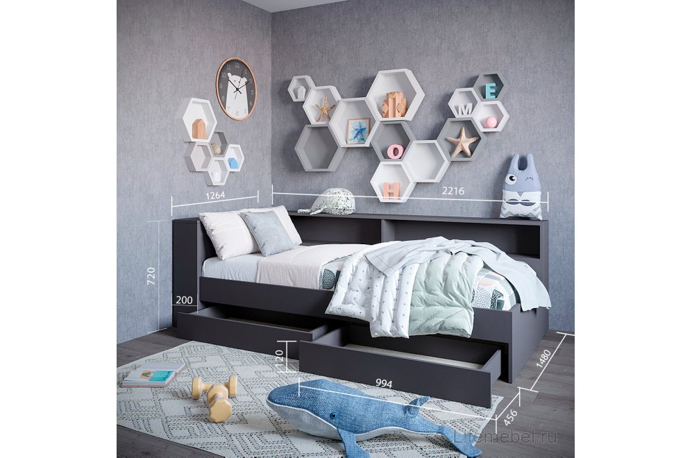 Полутораспальная кровать Ксения 120х200 графит