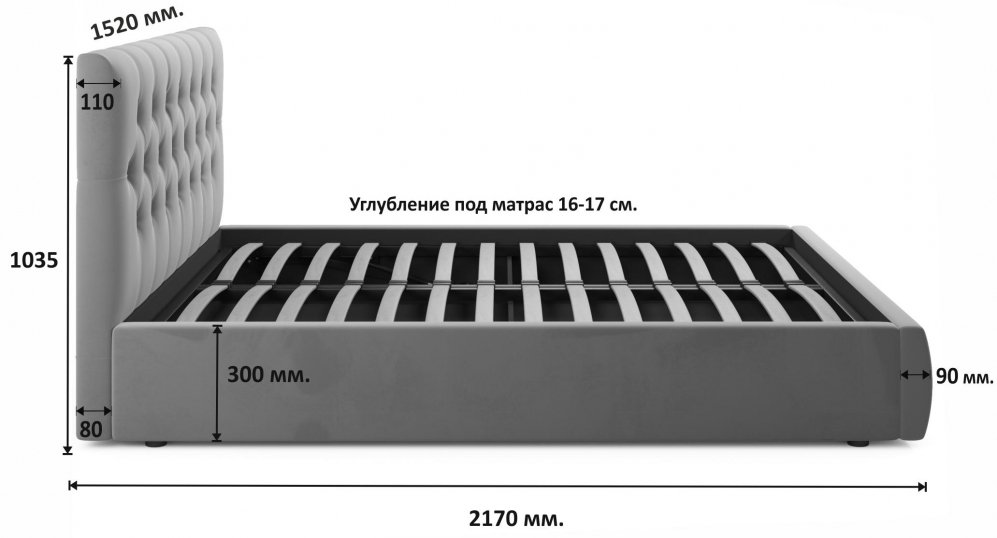 Полутораспальная кровать Verona 140х200 с ПМ серый велюр