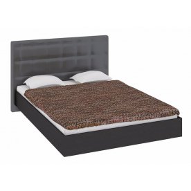 Кровать Токио с мягкой спинкой СМ-131.02.002-М 140 см х 200 см венге цаво / темная кожа с матрасом