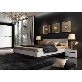 Полутораспальная кровать Виго 140х200 см белый дым глянец / венге мали с матрасом