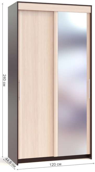 Шкаф-купе Контур ШР-124.2 с зеркалом венге / беленый дуб