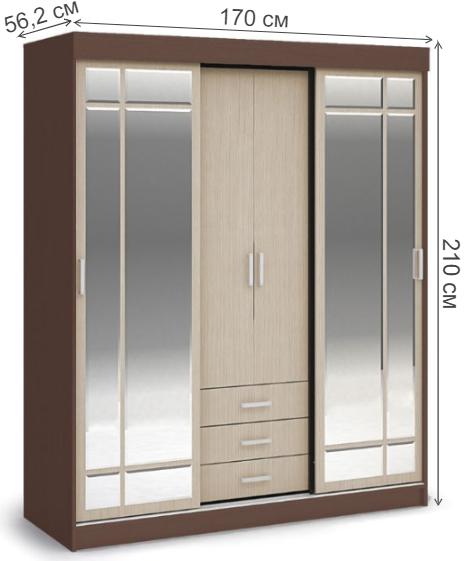 Шкаф-купе Лидер 1К шимо темный / шимо светлый