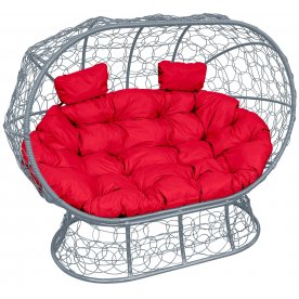Диван из ротанга Лежебока серый / красный