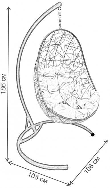 Подвесное кресло Овал серое / оранжевая подушка