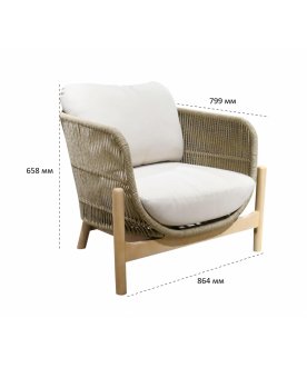 Кресло деревянное плетеное с подушками Talara бежевый / лен