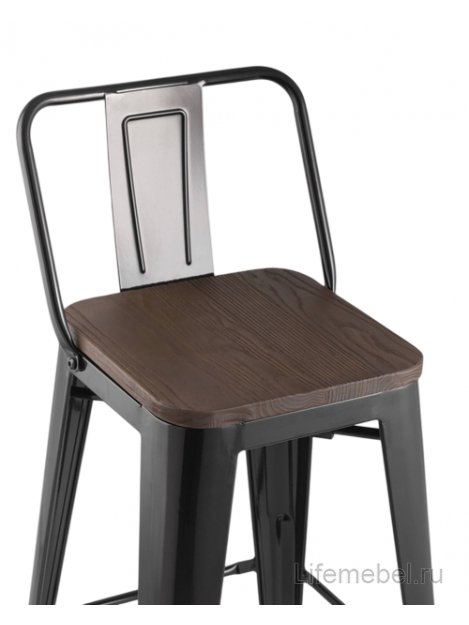 Барный стул Тиоли YD-H675E-W LG-01 со спинкой черный глянцевый / темное дерево