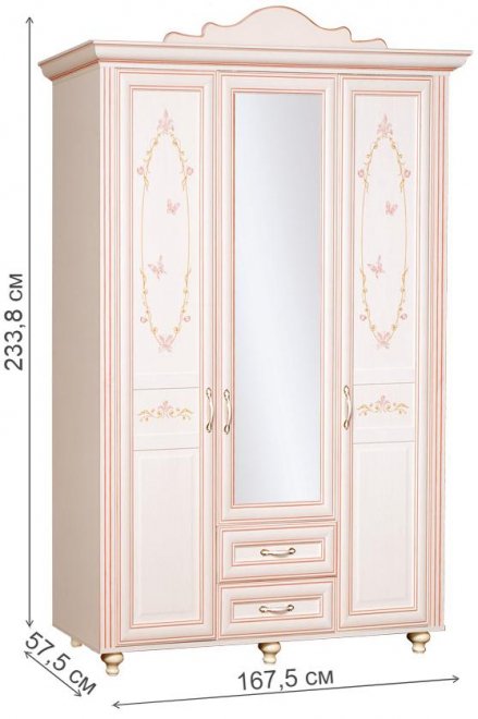 Шкаф Алиса №563 3-дверный кремовый белый