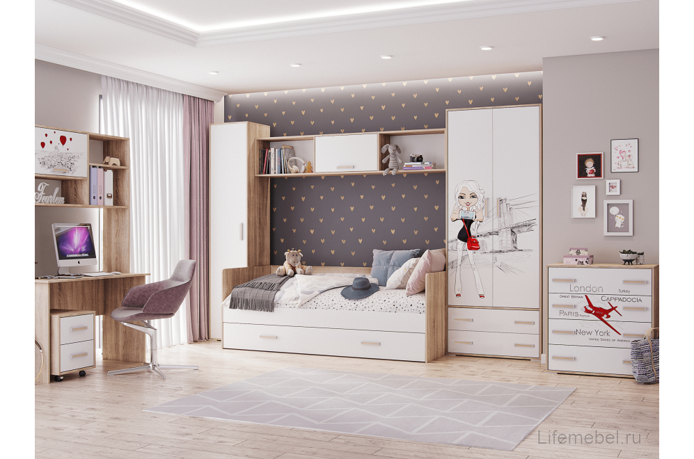 Шкаф Бланка дуб сонома / белый с фотопечатью