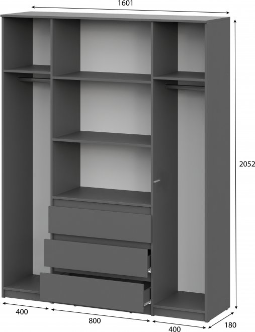 Шкаф Денвер четырехдверный графит серый