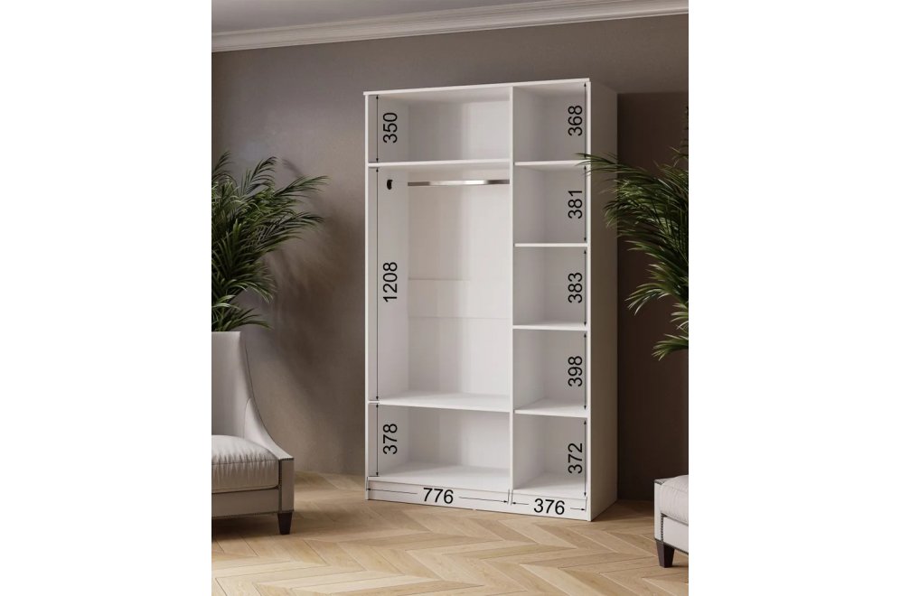 Шкаф Ларс 120 с зеркалом белый ЛДСП