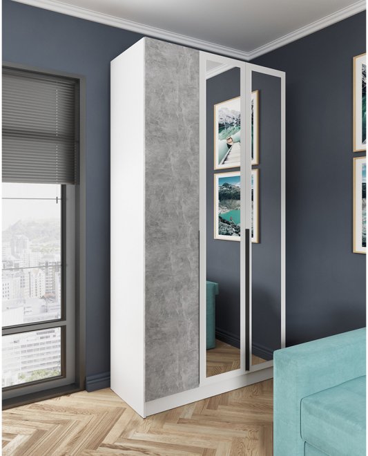 Шкаф 1,2м Мадрид с зеркалом белый / ателье светлое