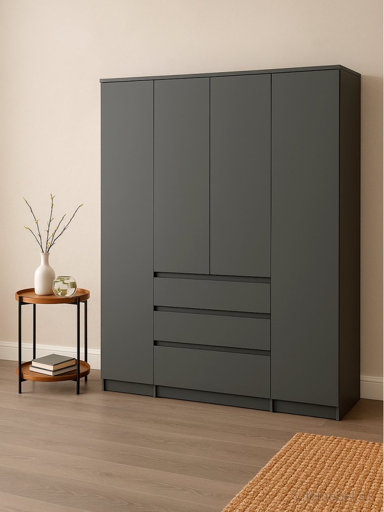 Шкаф Сибити четырехстворчатый графит серый