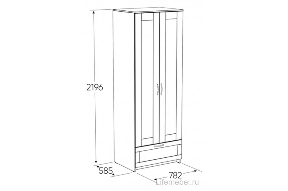 Шкаф Сириус двухдверный с выдвижным ящиком белый