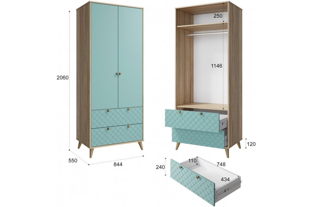 Шкаф Велламо ВО-06 блэквуд ячменный / бирюза