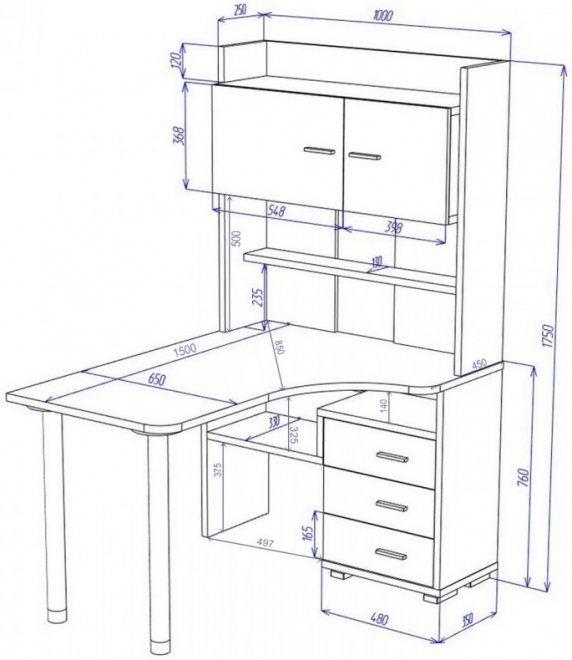 Компьютерный стол Даланта СР-133-150 БЕ-правый с надстройкой белый