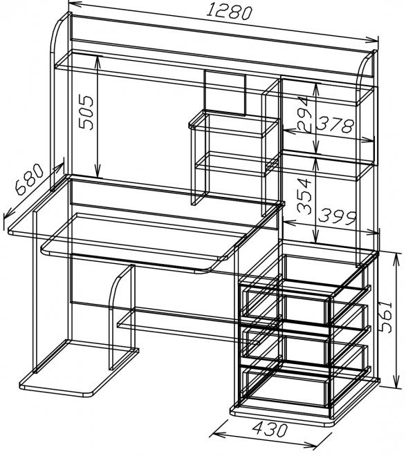 Компьютерный стол Мебелеф - 5 итальянский орех / черный глянец правый