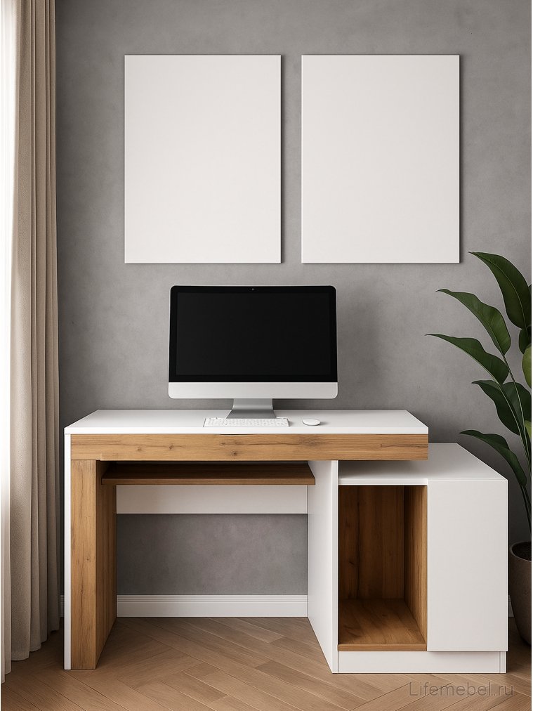 Компьютерный стол Модена белый / дуб вотан