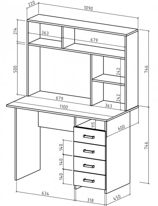 Компьютерный стол Найт-5 с надстройкой белый