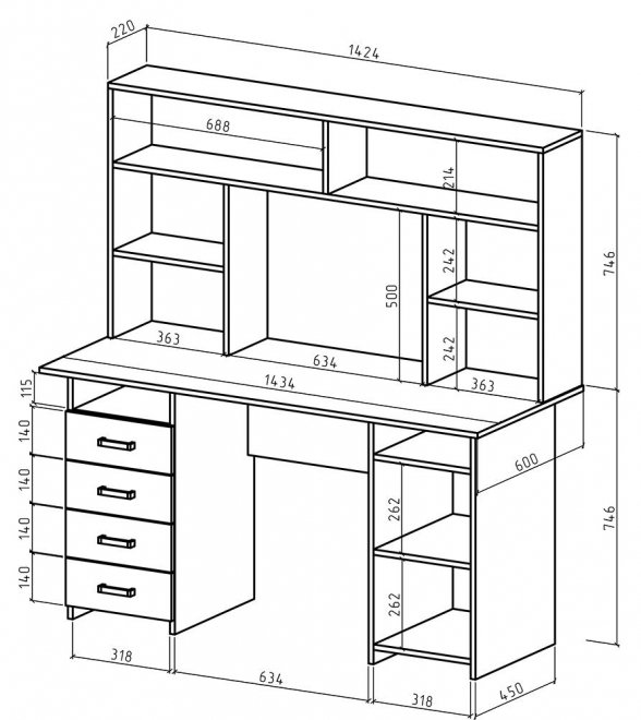 Компьютерный стол Найт-8 с надстройкой белый