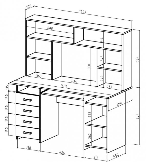 Компьютерный стол Найт-8К с надстройкой белый