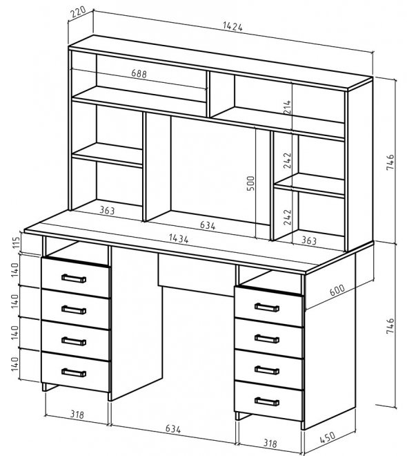 Компьютерный стол Лайт-9 с надстройкой белый