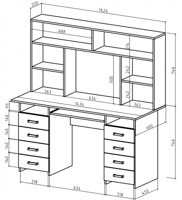 Компьютерный стол Лайт-9К с надстройкой белый