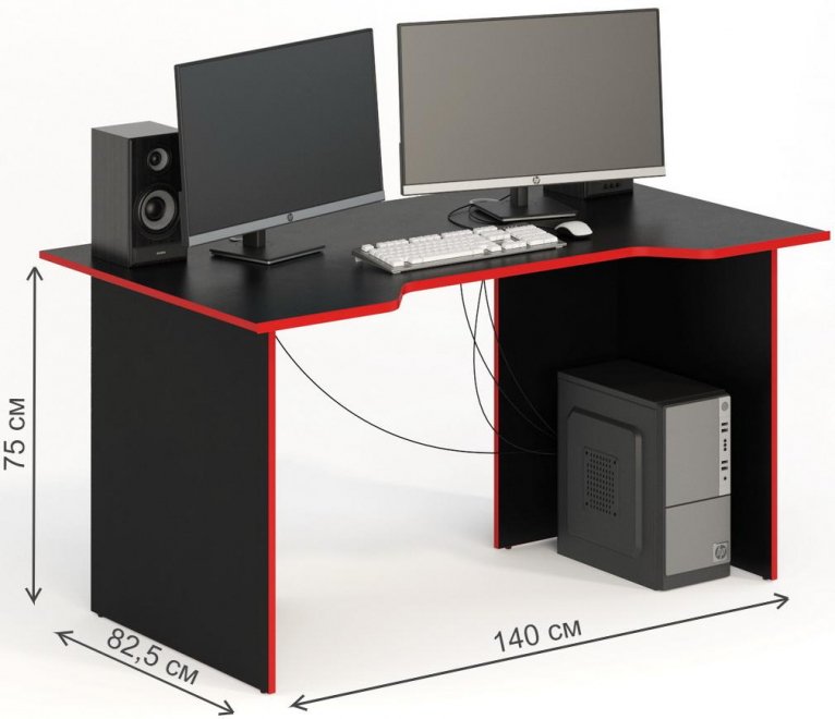 Компьютерный стол СКП-7 GL-7 черный с красным