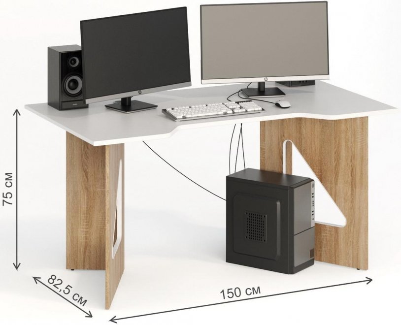 Компьютерный стол СКП-9 GL-9 дуб сонома / белый