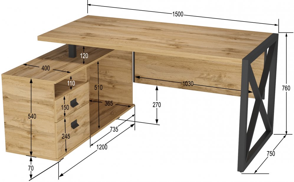 Письменный стол Хардвиг СР01/L дуб вотан