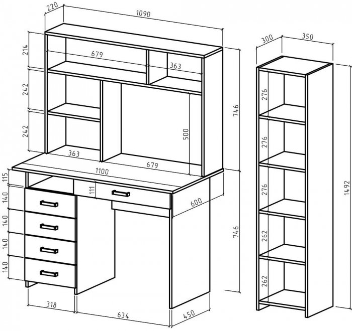 Письменный стол Лайт-4Я с надстройкой белый / дуб сонома