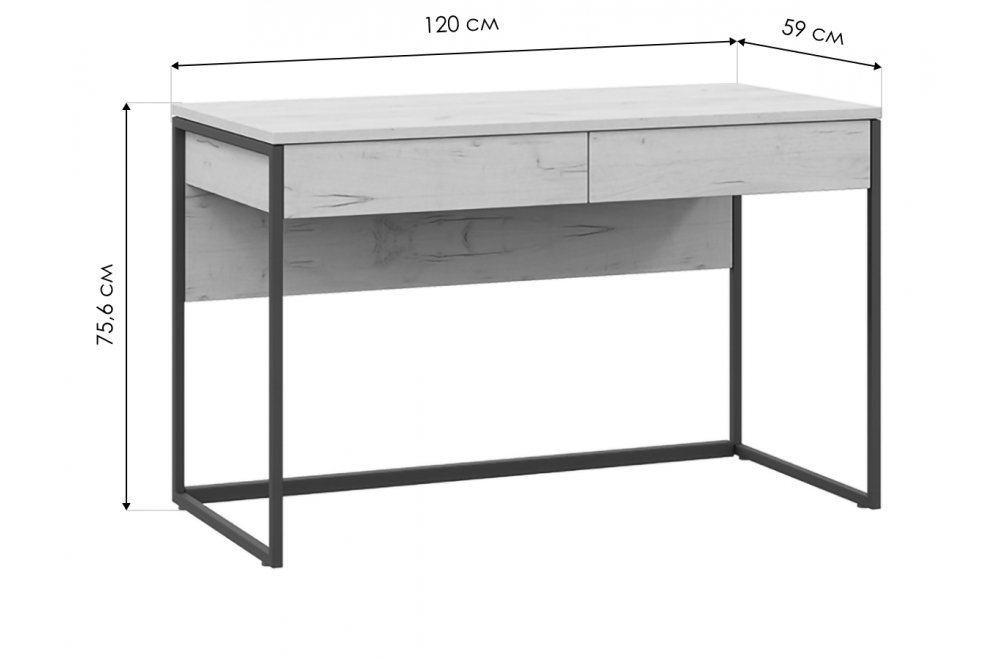 Письменный стол Лофт тип 2 черный / дуб крафт белый