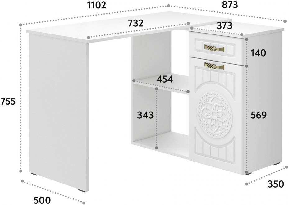 Письменный стол Монблан МБ-74К белое дерево