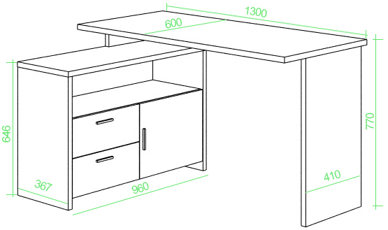 Письменный стол Беланта-ПРЯМ130+ТБЛ Ш шамони-ч
