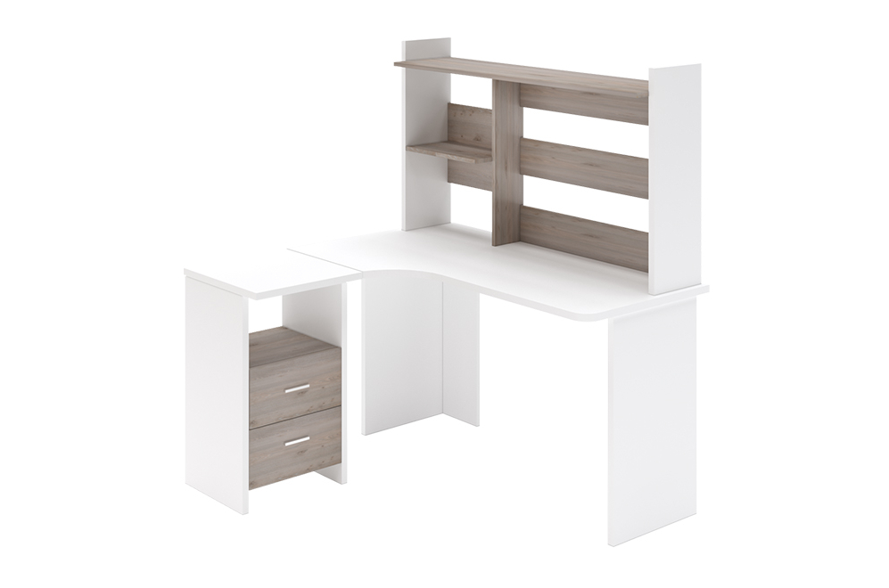 Письменный стол Беланта-Угл130+НКЛ-130 БЕН правый белый / нельсон