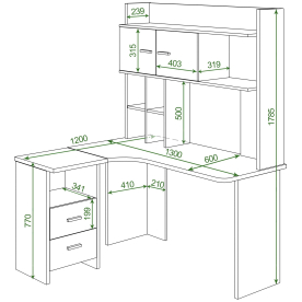 Письменный стол СКЛ-Угл130+НКЛХ -130 Н ПРАВ
