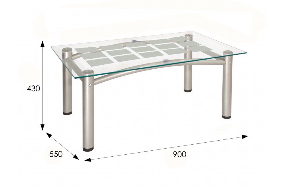 Журнальный стол Робер 3М металлик / прозрачное стекло