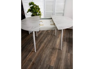 Обеденный стол Bolero 105 HPL белый мрамор жемчужный перито / белый