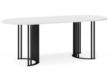 Обеденный стол Хьюго О 160 х 90 белая шагрень пленка / черные ноги