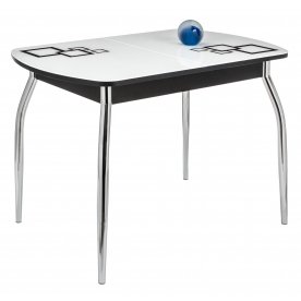 Стол Monro-1 чёрный / белое стекло рисунок 2 / вкладка стекло