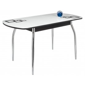 Стол Monro-1 чёрный / белое стекло рисунок 2 / вкладка стекло