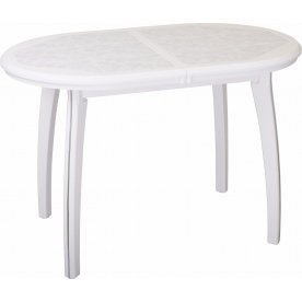 Стол Шарди О бело-серебристый / плитка 05 / ножка 07 белый