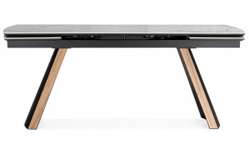Керамический стол Симмонс 180(260)x90 statuario titan gloss / черный / орех дуб монтана